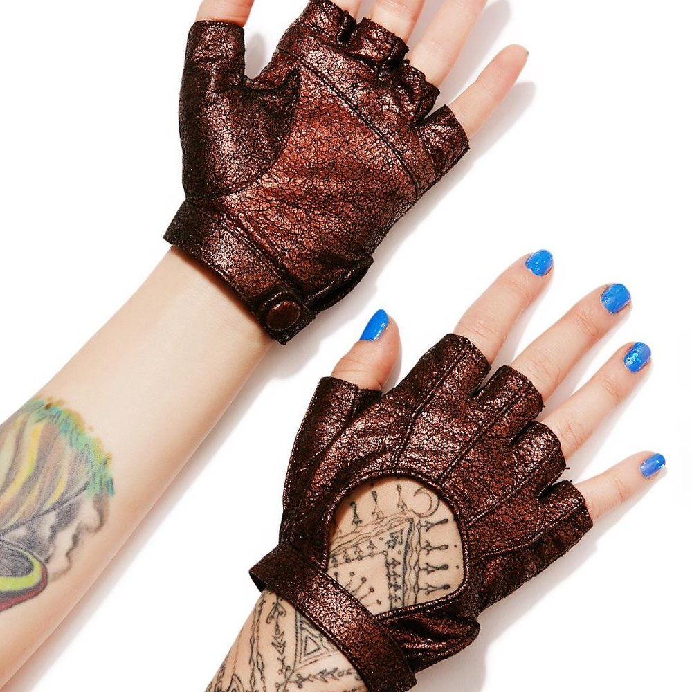 Five & Diamond Leather Steam Trunk Vox Gloves - Glam Steampunk Raver Cybergoth